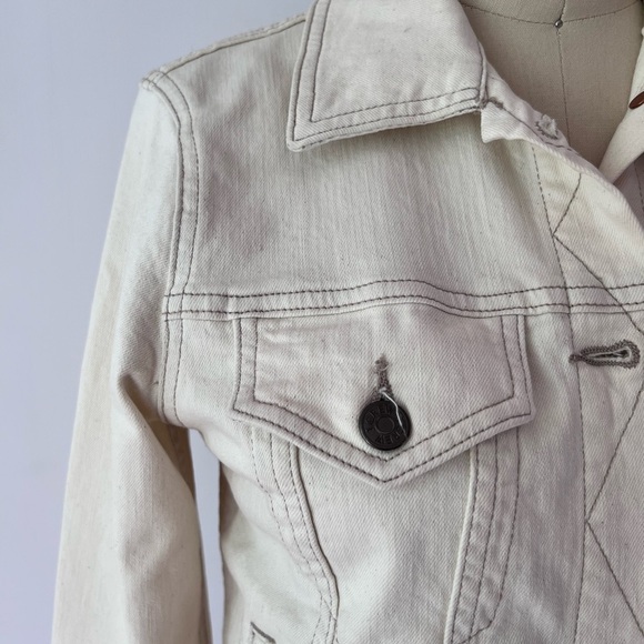 J. Crew. Black Label Denim Jacket in Ecru  Women's Off-White Jean Jacket Trucker - Picture 4 of 8